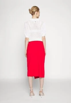 Anna Field Front Knot Midi Skirt - Jupe Crayon - Red -Anna Field Boutique 2394618cacfd4cef90fe83c7e4782e61