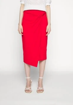 Anna Field Front Knot Midi Skirt - Jupe Crayon - Red -Anna Field Boutique 5416aafe16b74467a3d37a8be5316c53